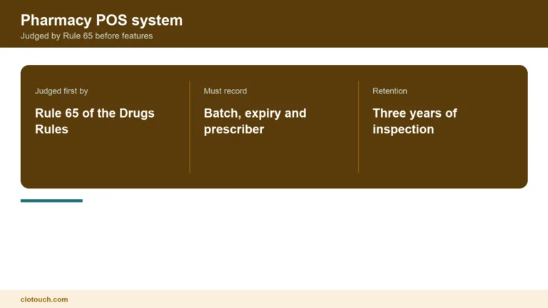 Pharmacy POS system at an Indian medical store counter recording batch and expiry